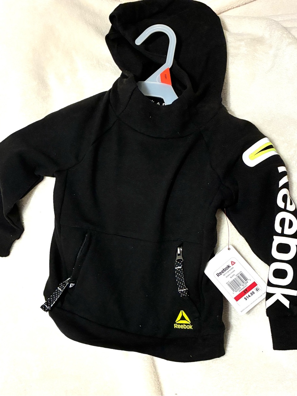 NWT Reebok Black Kids' Hooded Pullover with Logo Sleeve Size 2T